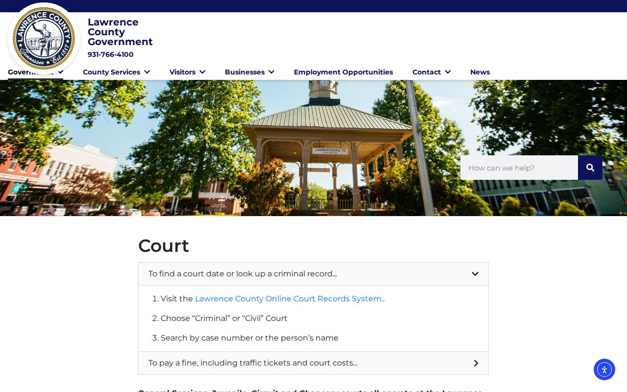 Lawrence County court information for warrant record routing
