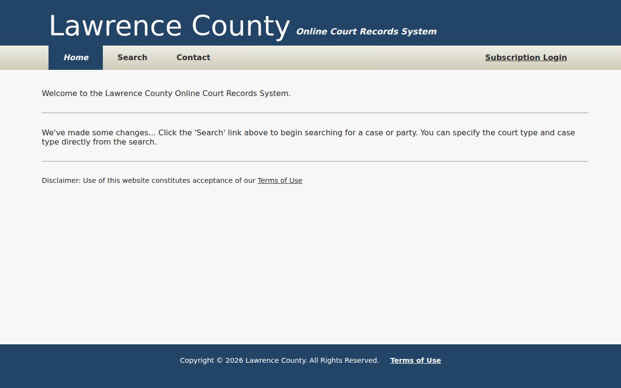 Lawrence County warrant record search system landing page