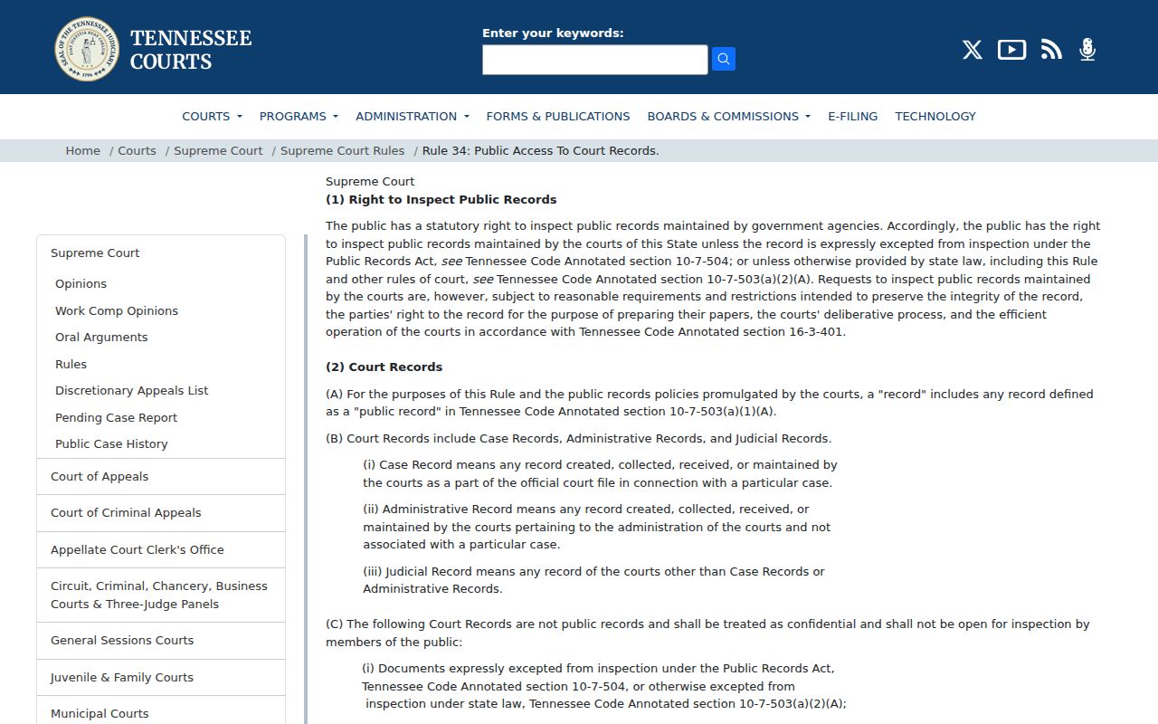 Tennessee Rule 34 court-record access for Lawrence County warrant files